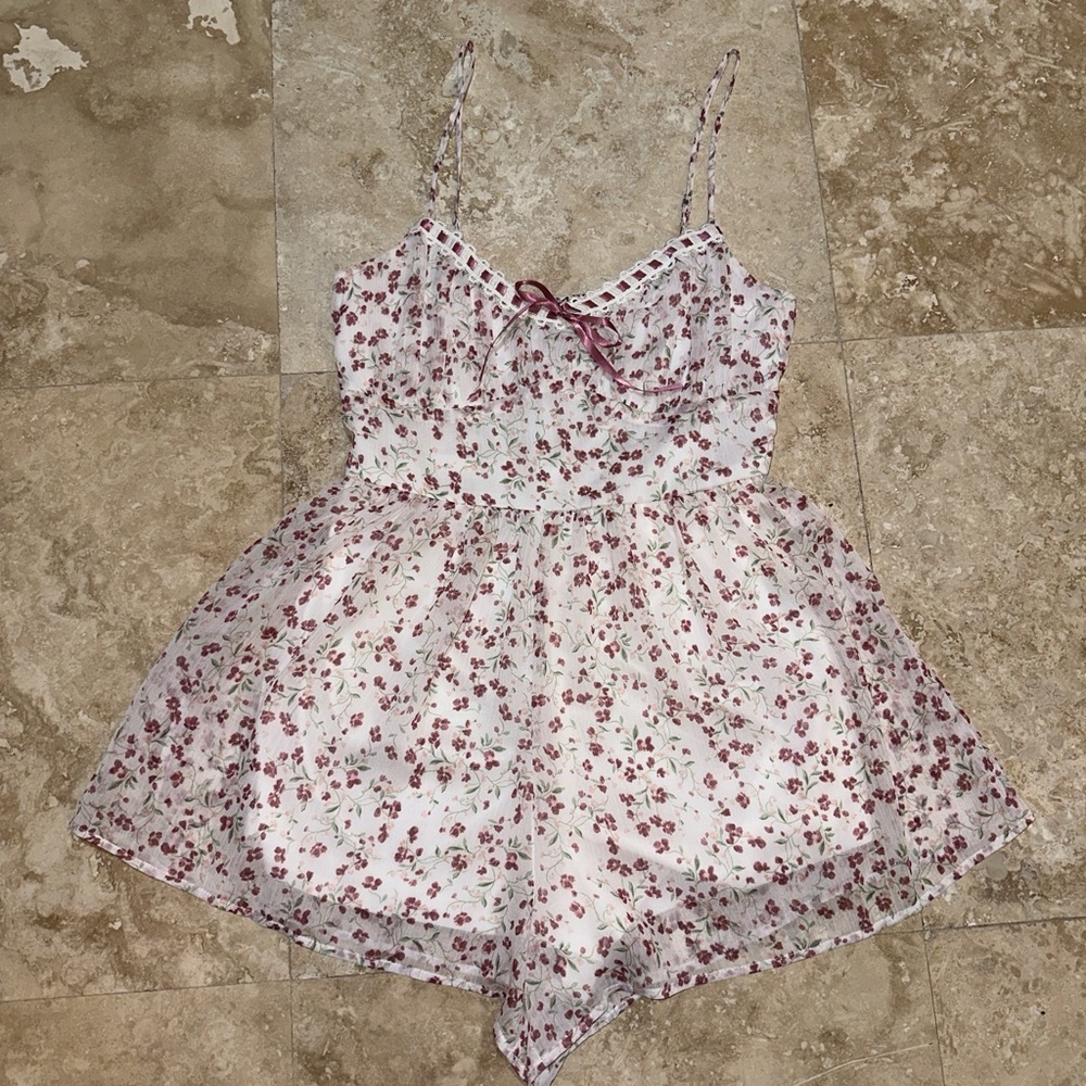 Trixxi Red and White Floral Romper